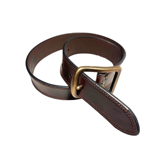 Vintage Levis‎ Belt Women's Leather Brown Heavy Brass Square Buckle Size 32 - Picture 1 of 5